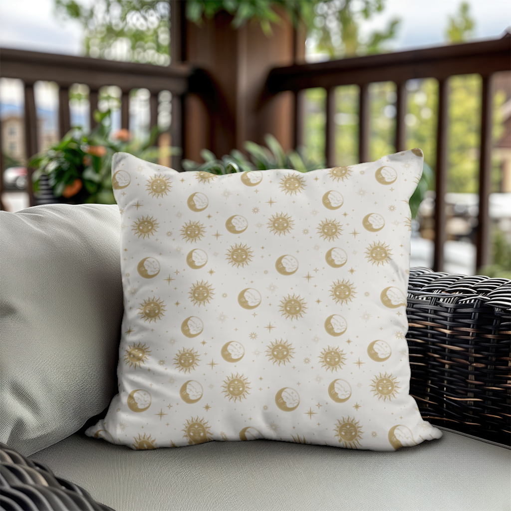 Golden Sun and Moon Mystical Pattern Decorative pillow cover