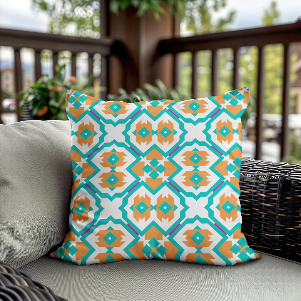 Orange and Turquoise Geometric Pattern Decorative pillow cover