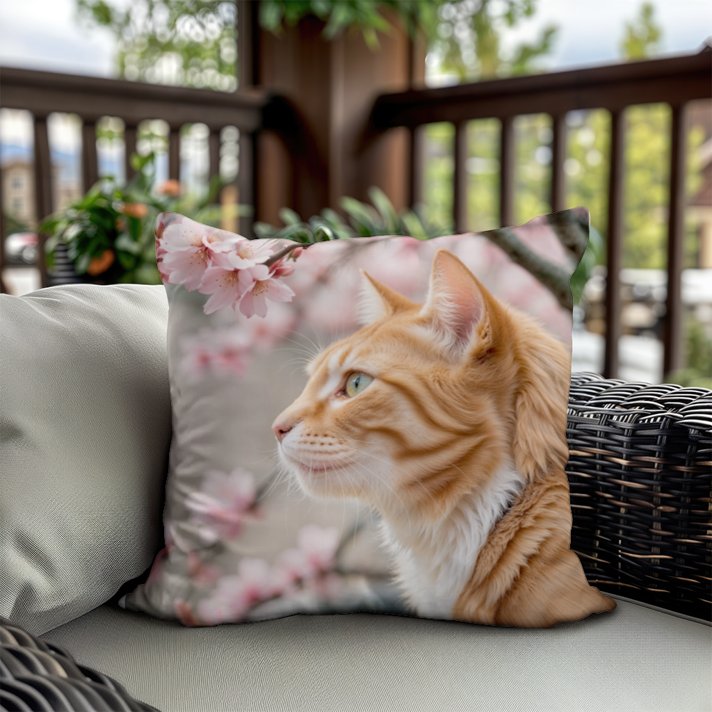 Dallar Arasında Sevimli Sarman Kedi Portresi Dekoratif Kırlent Kılıfı