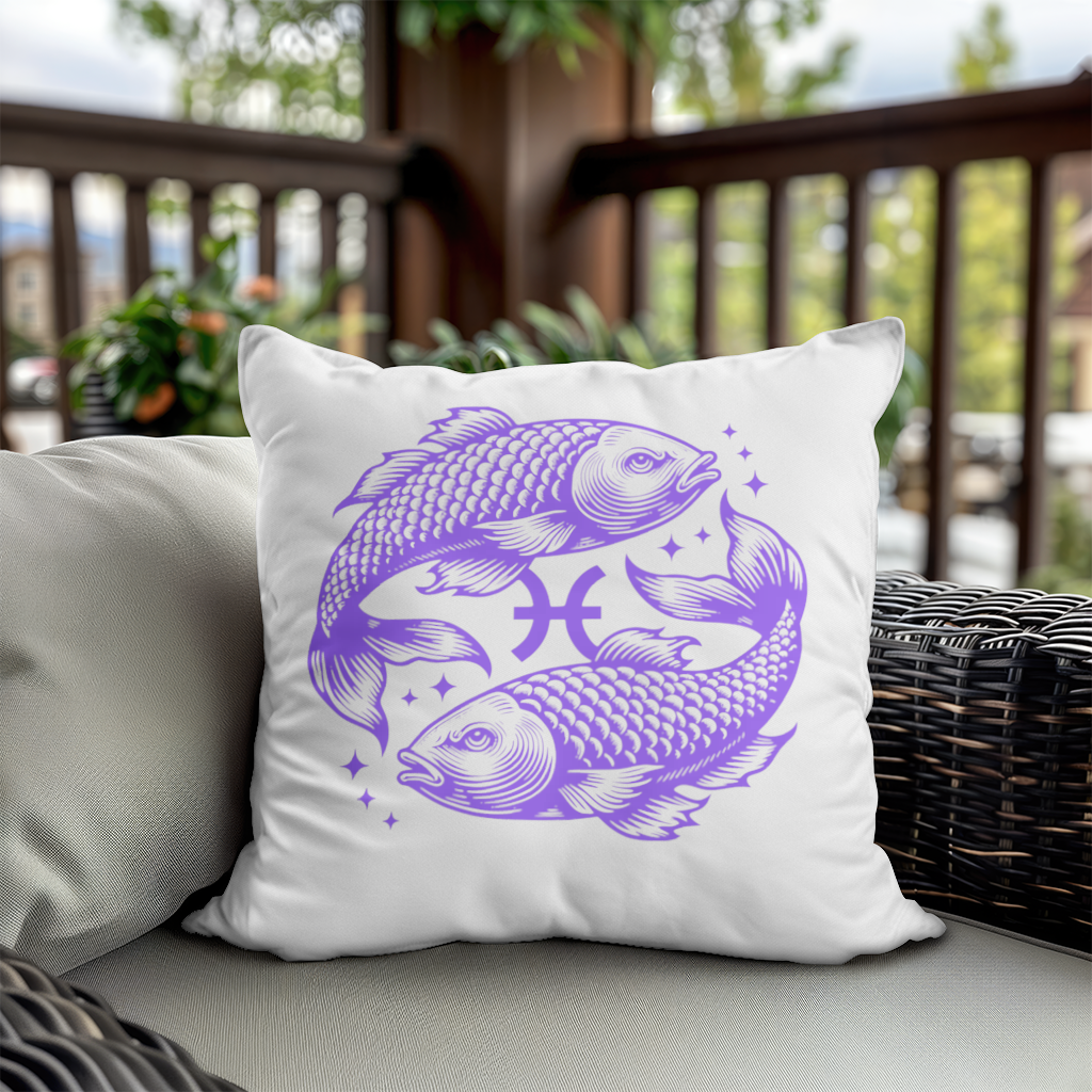 Pisces Zodiac Symbol with Purple Fish Art Decorative pillow cover