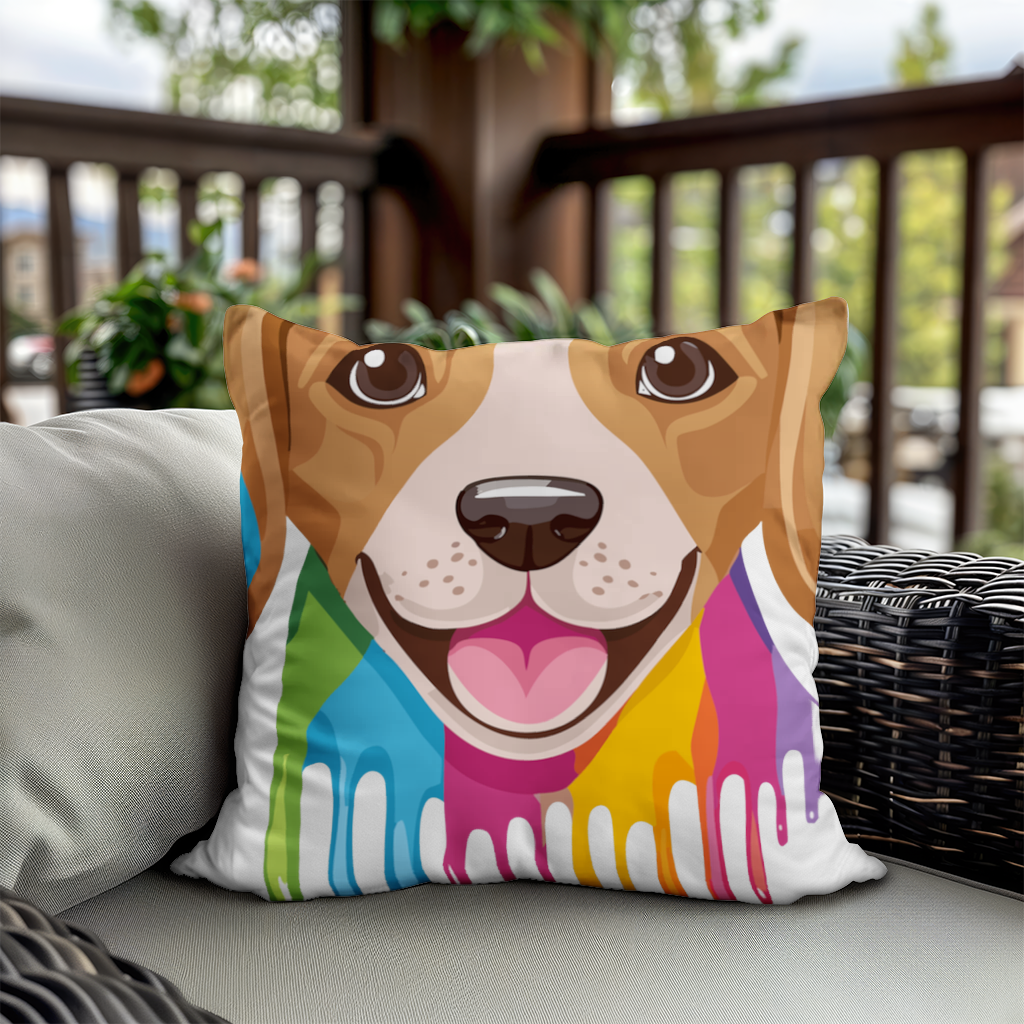 Happy Dog with Colorful Paint Drips Decorative pillow cover