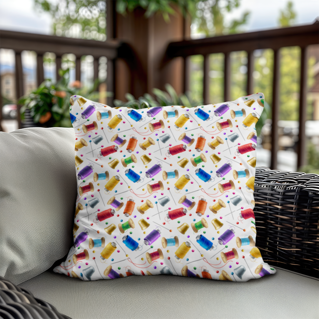 Colorful Thread Spools and Sewing Tools Pattern Decorative pillow cover