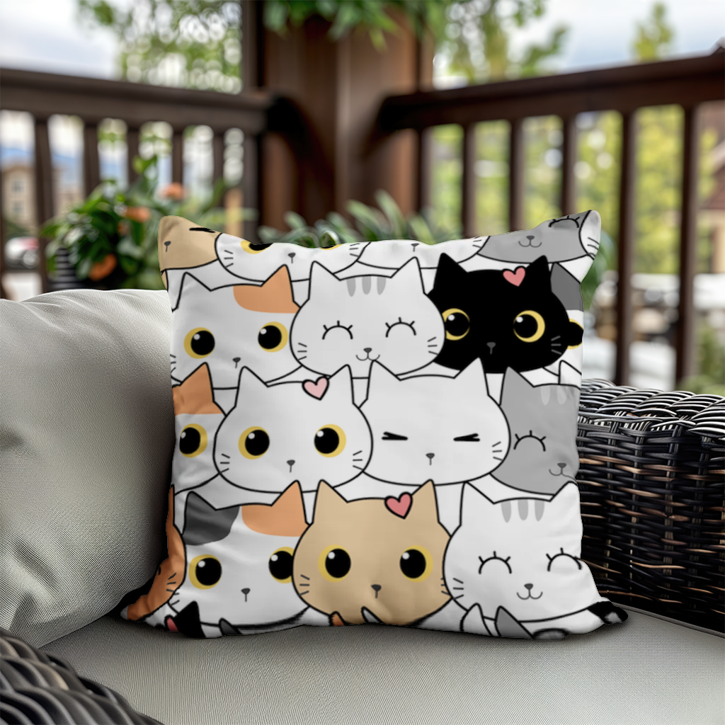 Colorful Cute Cat Faces Seamless Pattern Decorative pillow cover