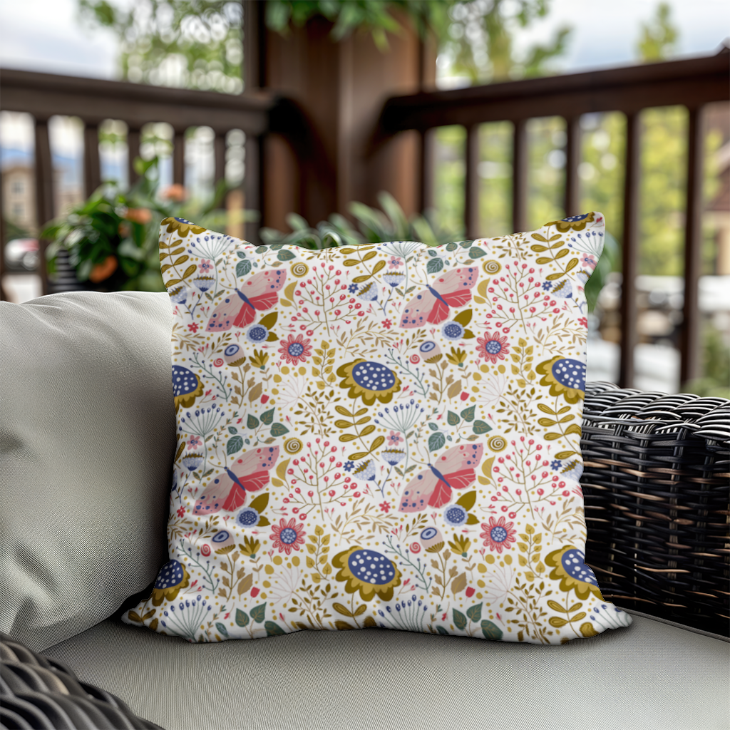 Folk Art Floral and Butterfly Pattern Decorative pillow cover