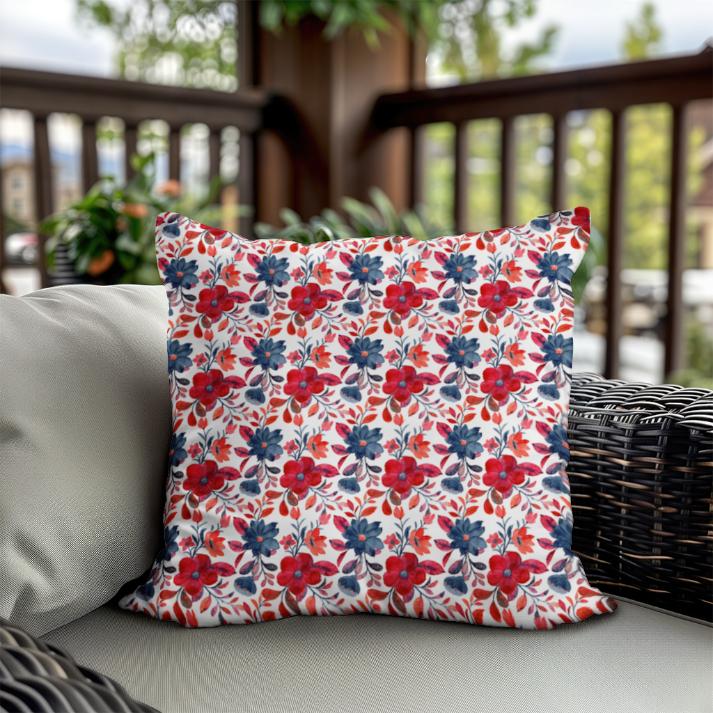 Watercolor Red Navy Floral Decorative pillow cover
