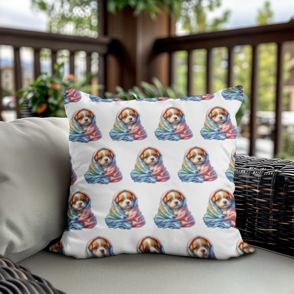 Cute Puppy Wrapped in Colorful Blanket Decorative pillow cover