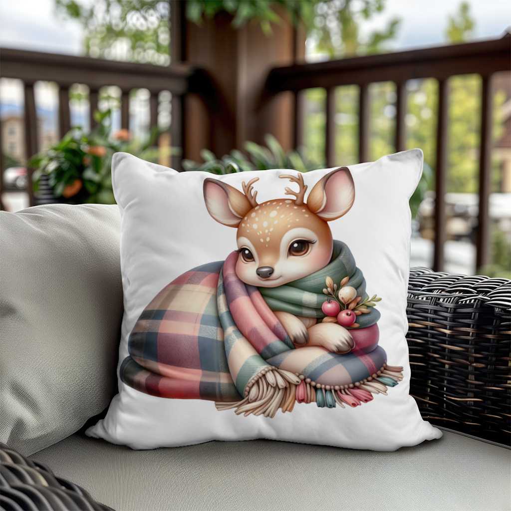 Kawaii Baby Deer with Plaid Scarf Decorative pillow cover