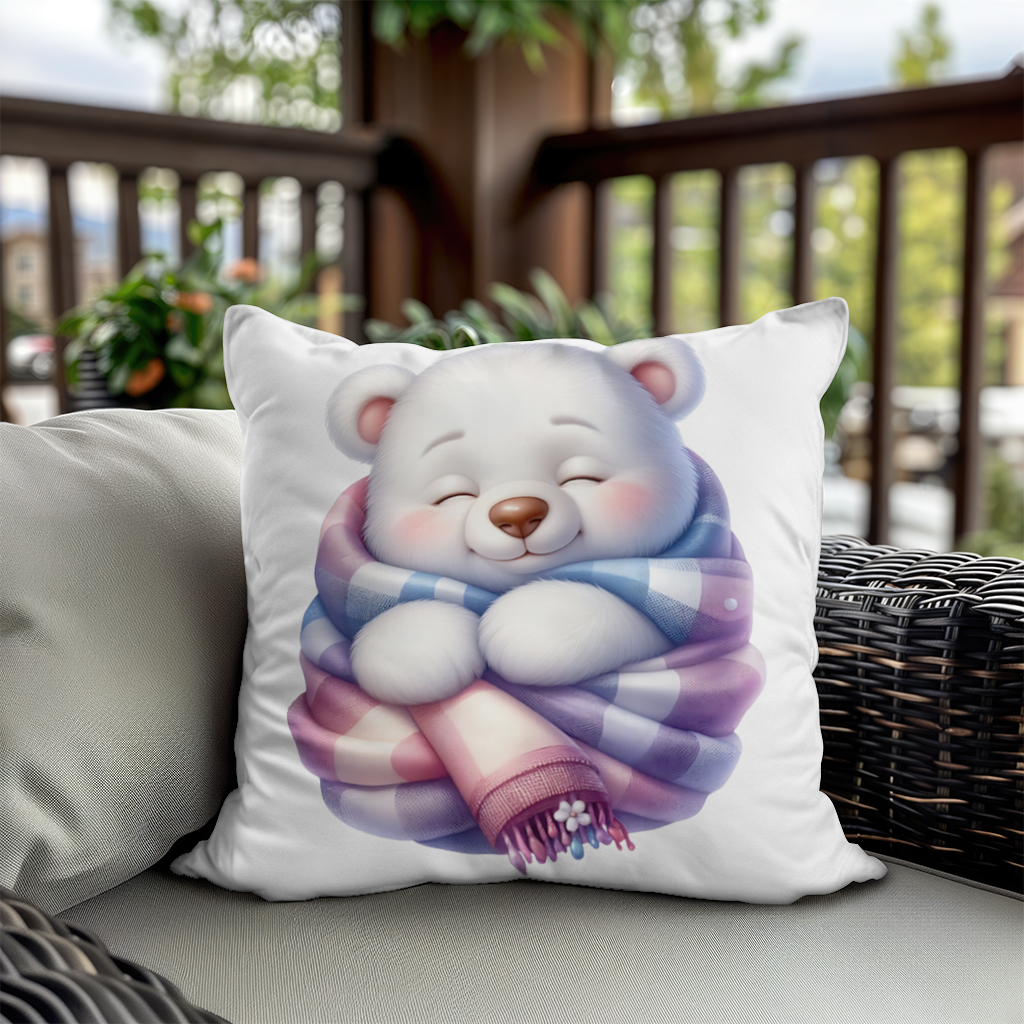 Cozy Sleepy Polar Bear Cub Decorative pillow cover