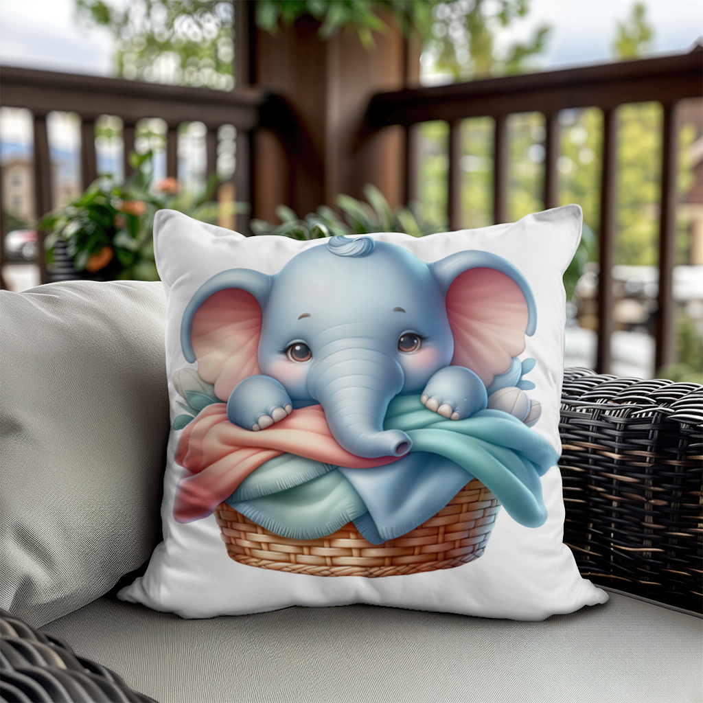 Cute Baby Elephant in Basket Decorative pillow cover