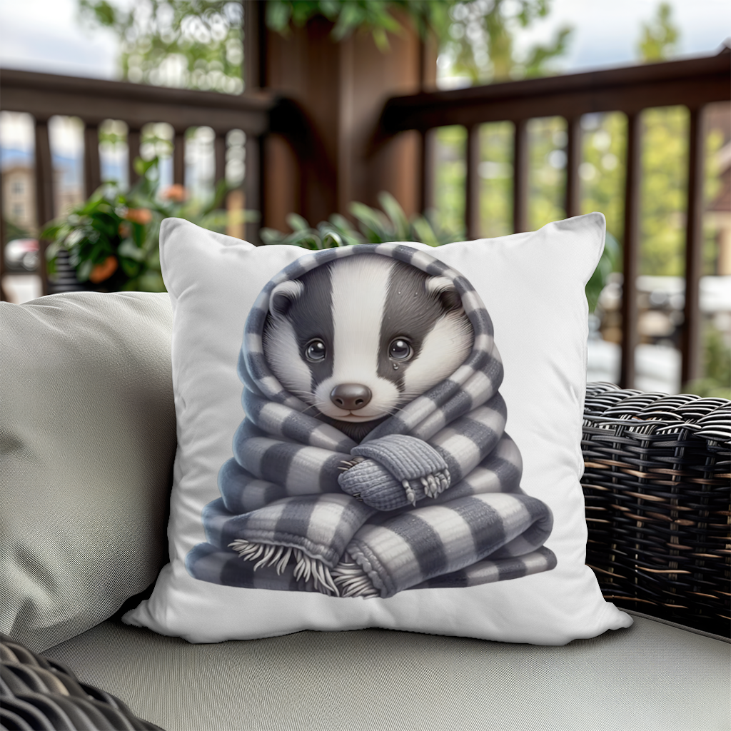 Cozy Baby Badger Wrapped in Blanket Decorative pillow cover