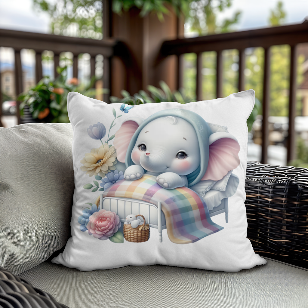 Sleeping Baby Elephant in Bed Decorative pillow cover