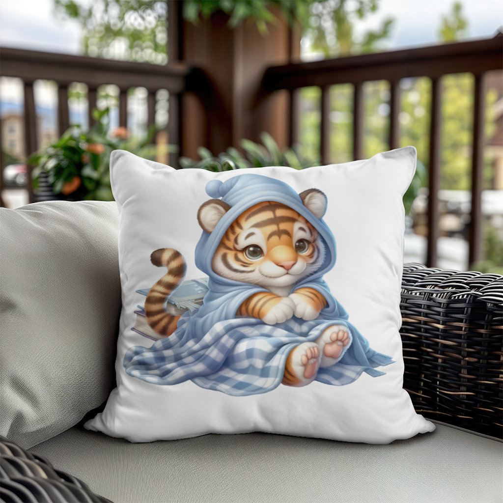 Sleepy Baby Tiger Cub on Books Decorative pillow cover