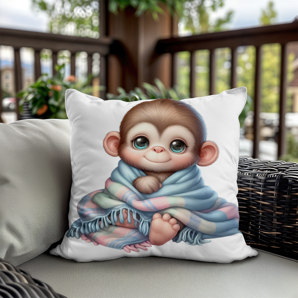 Cute Baby Monkey Wrapped in Blanket Decorative pillow cover