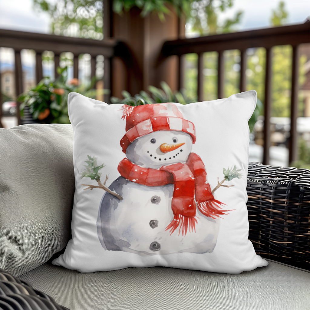 Cozy Red Scarf Snowman Decorative pillow cover