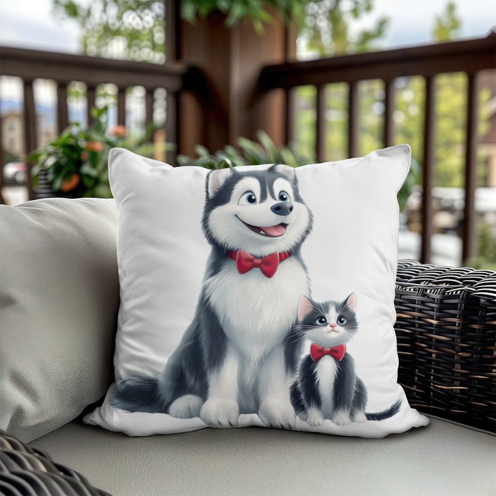 Cute Husky and Kitten with Red Bowties Decorative pillow cover