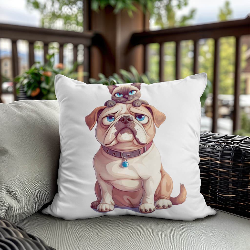 Sad Pug with Siamese Cat on Head Decorative pillow cover