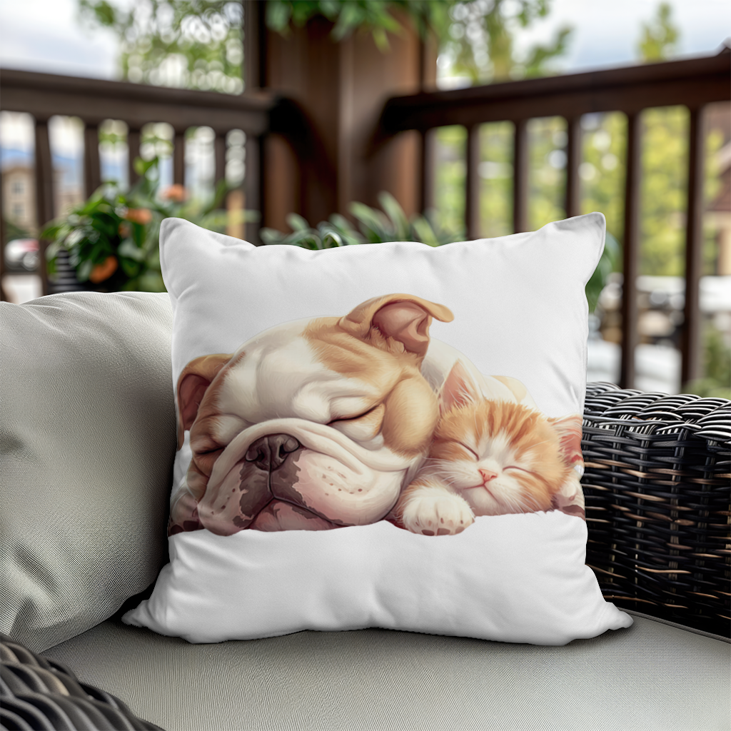 Sleeping Bulldog and Ginger Kitten Decorative pillow cover