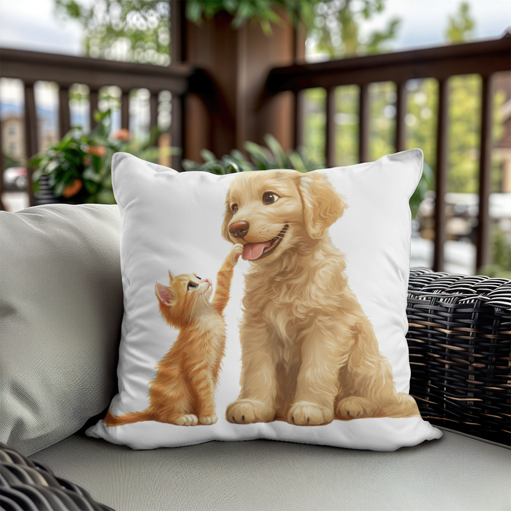 Golden Retriever and Ginger Kitten Decorative pillow cover