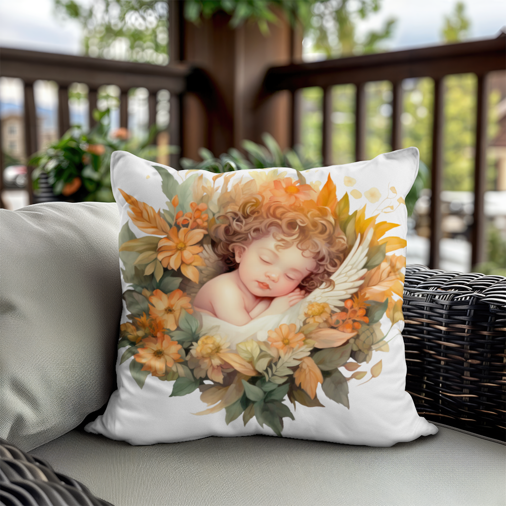 Sleeping Cherub in Cottagecore Flowers Decorative pillow cover