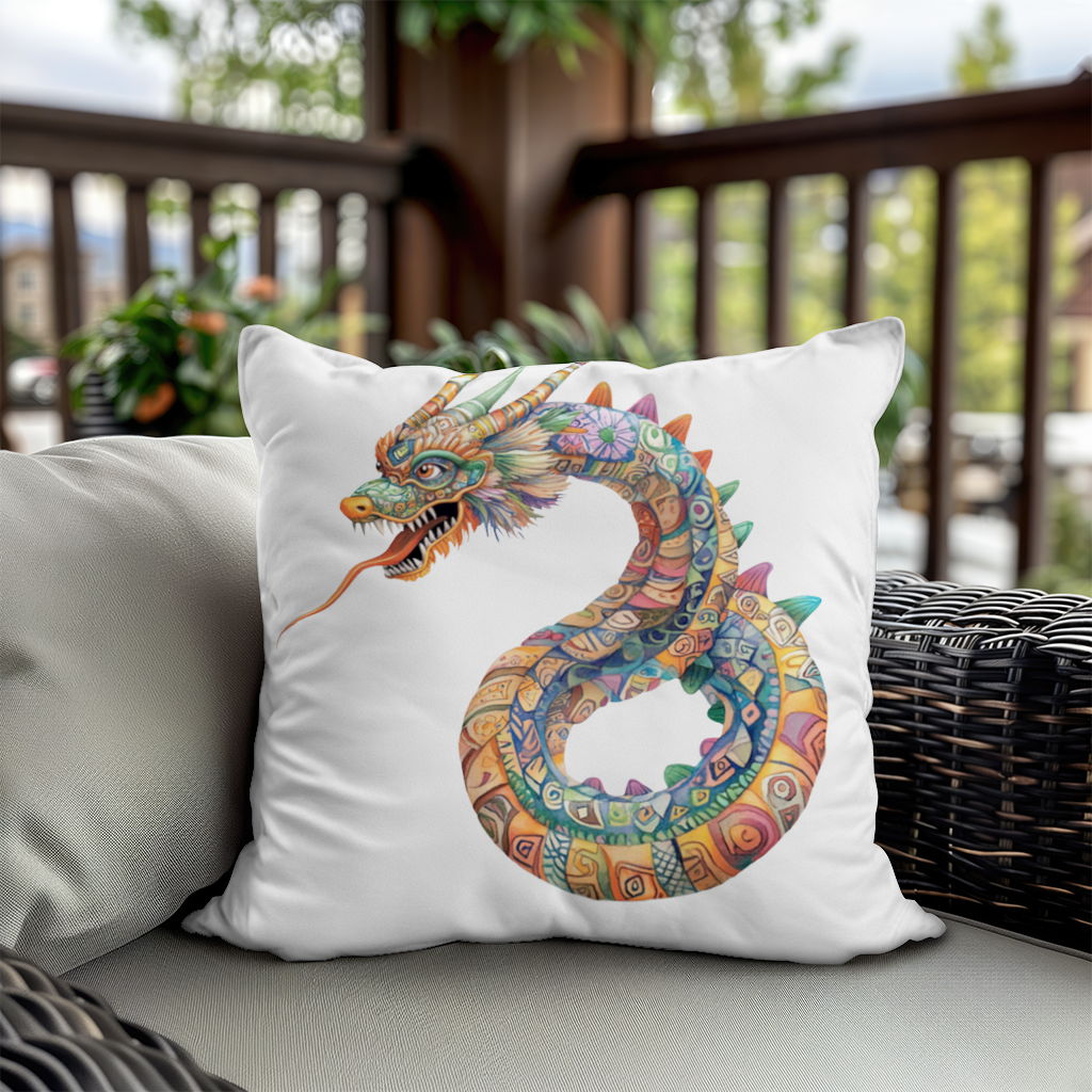 Colorful Mosaic Chinese Dragon Decorative pillow cover