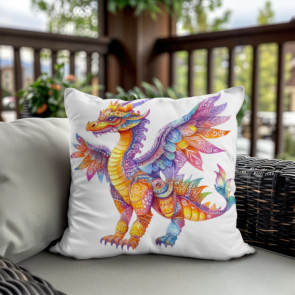 Vibrant Rainbow Mythical Dragon Decorative pillow cover