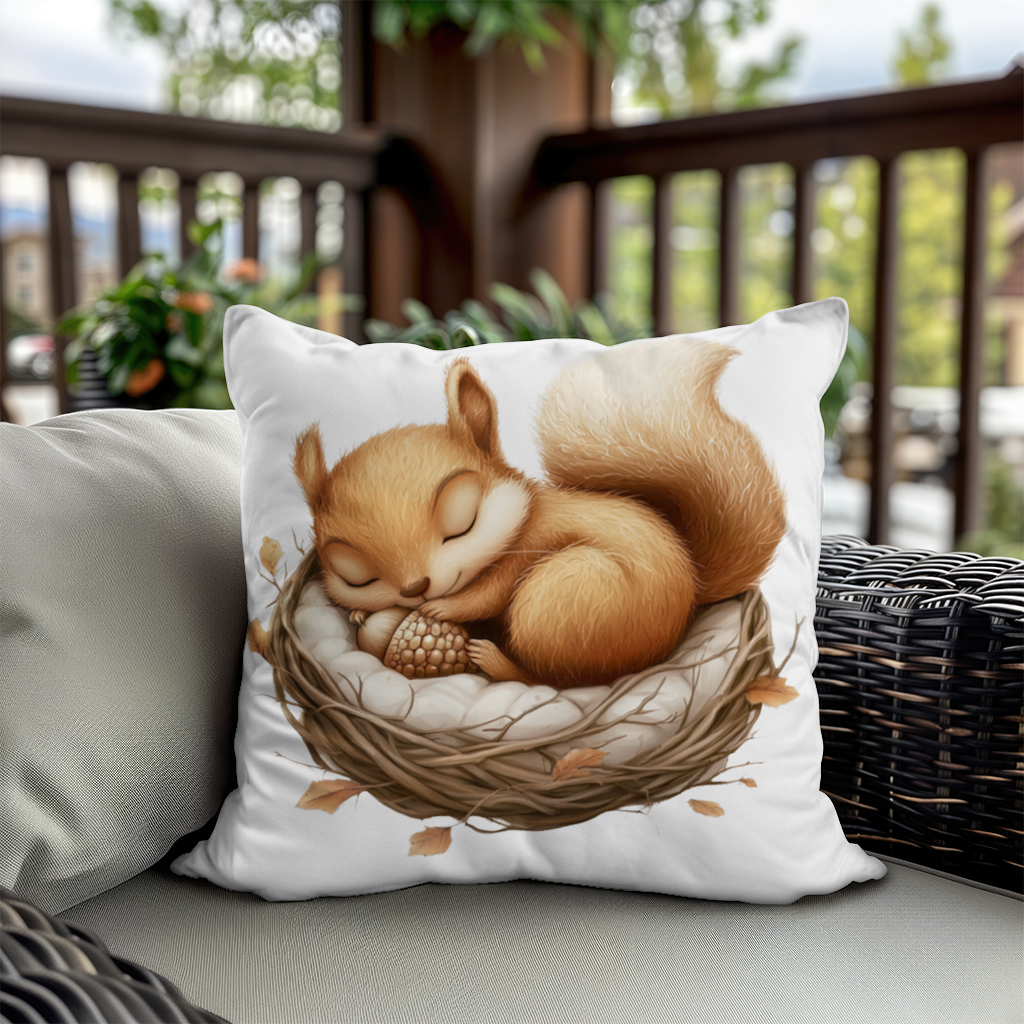 Sleeping Baby Squirrel in Nest Decorative pillow cover