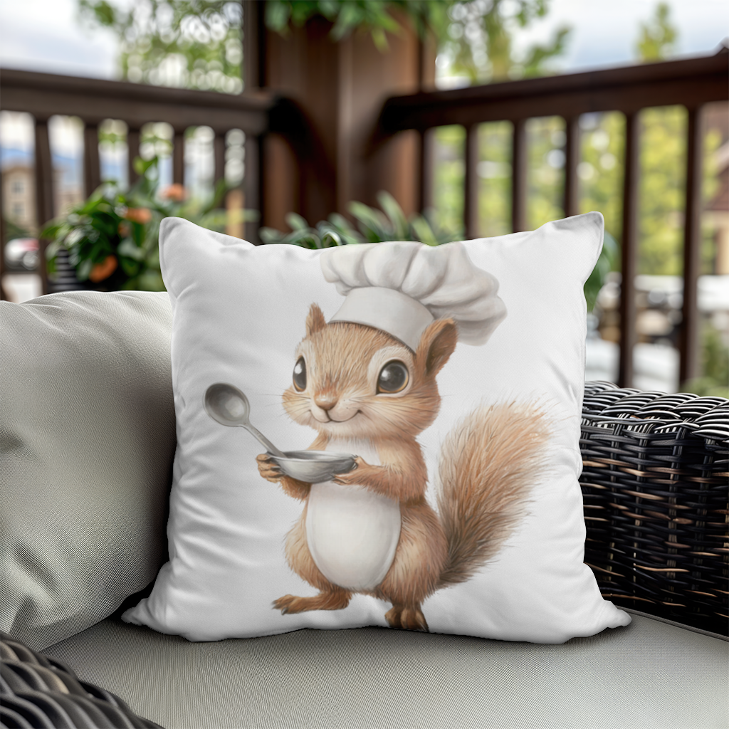 Whimsical Little Chef Squirrel Decorative pillow cover