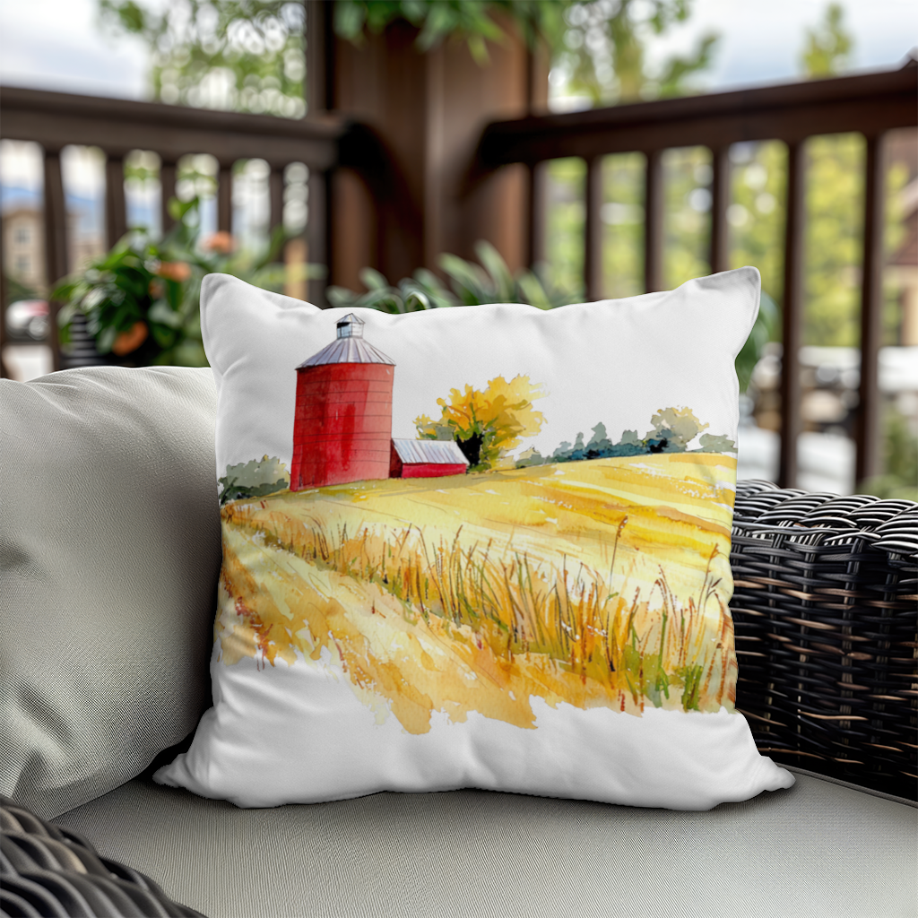 Red Farm Silo and Golden Wheat Field Decorative pillow cover