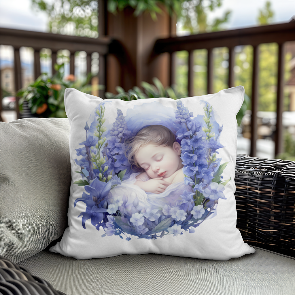 Sleeping Baby Blue Larkspur Decorative pillow cover