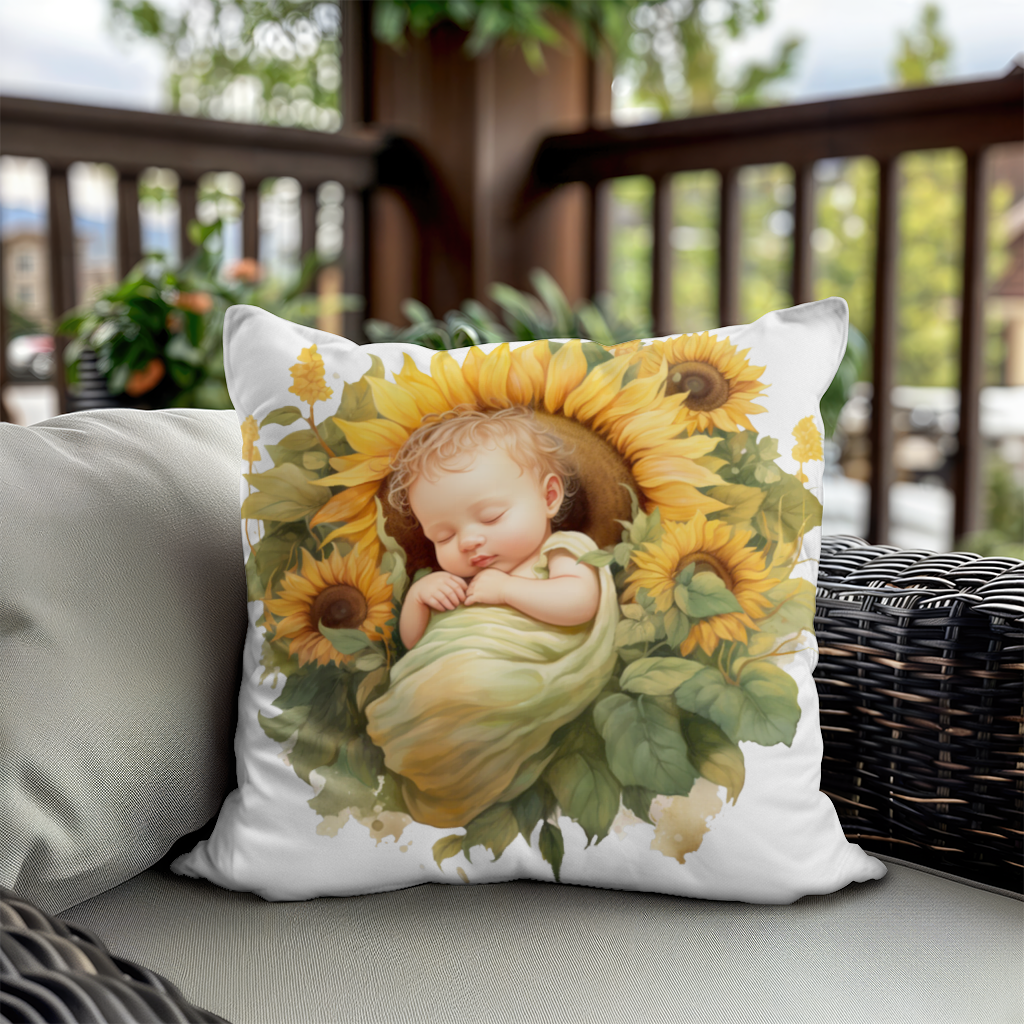 Sleeping Baby in Sunflower Decorative pillow cover