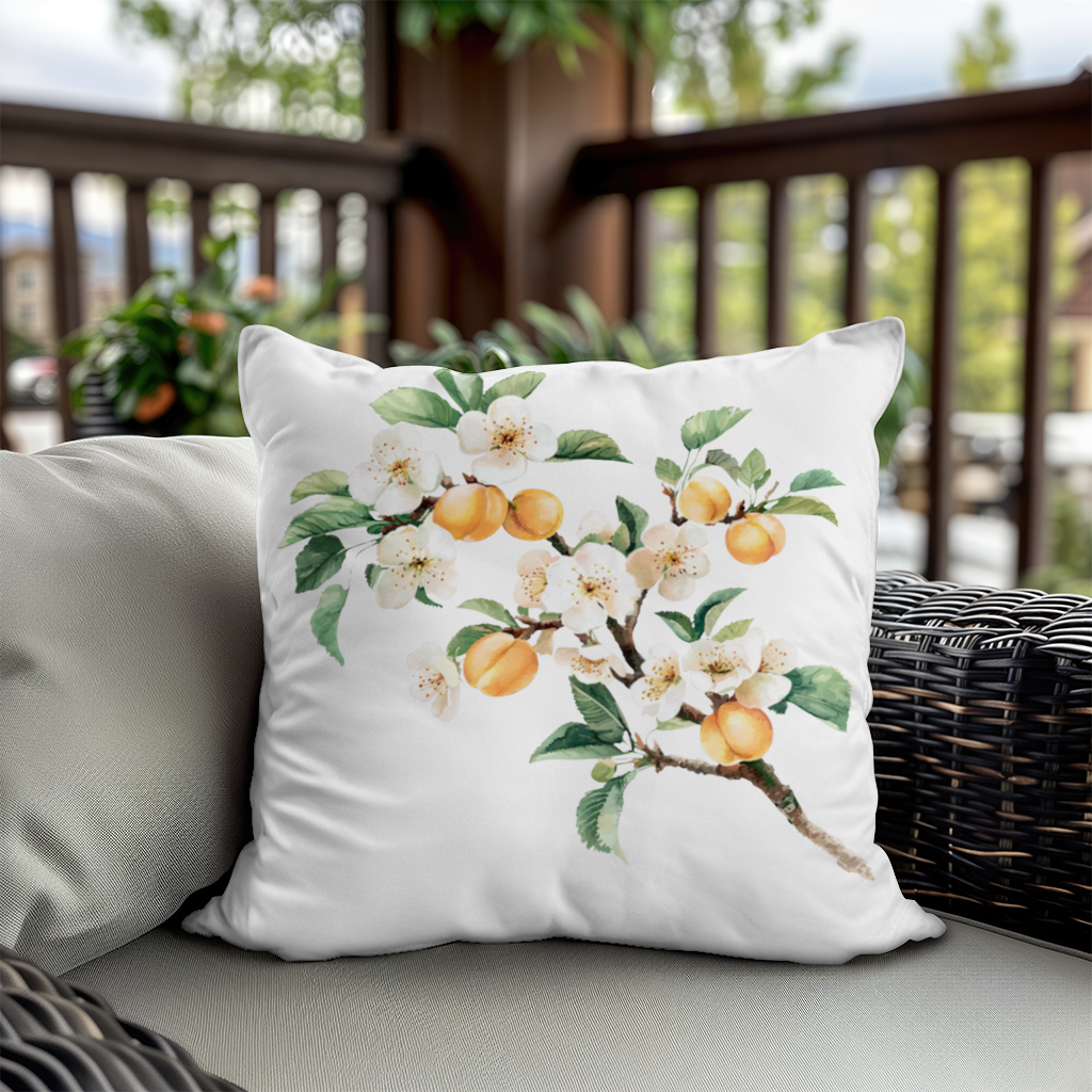 Watercolor Apricot Blossom Branch Decorative pillow cover