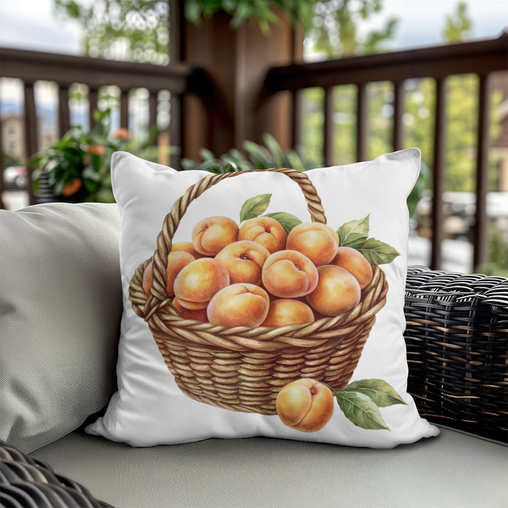 Fresh Peaches in Wicker Basket Decorative pillow cover