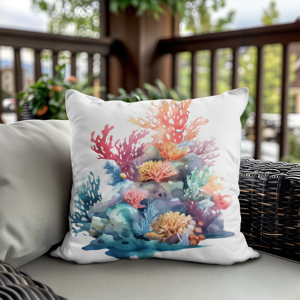 Vibrant Watercolor Coral Reef Scene Decorative pillow cover