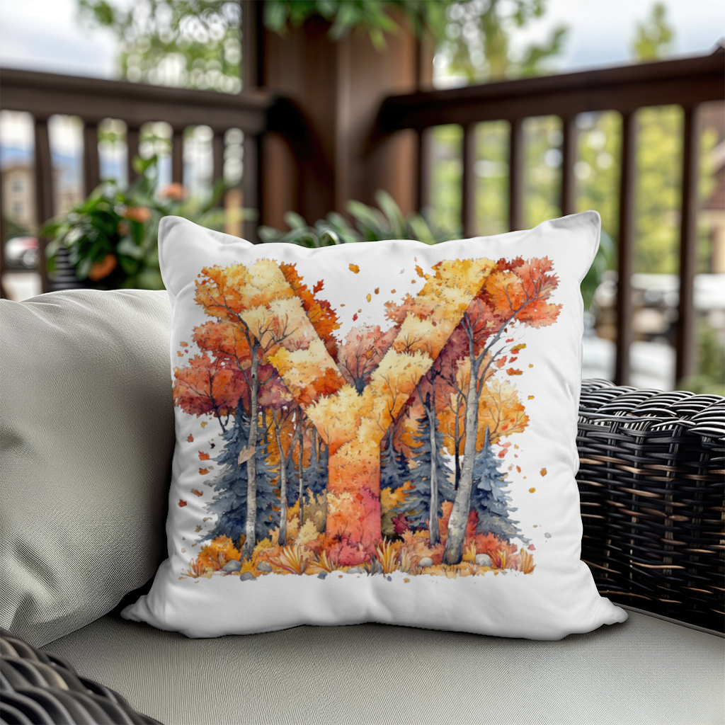 Autumn Forest Letter Y Decorative pillow cover