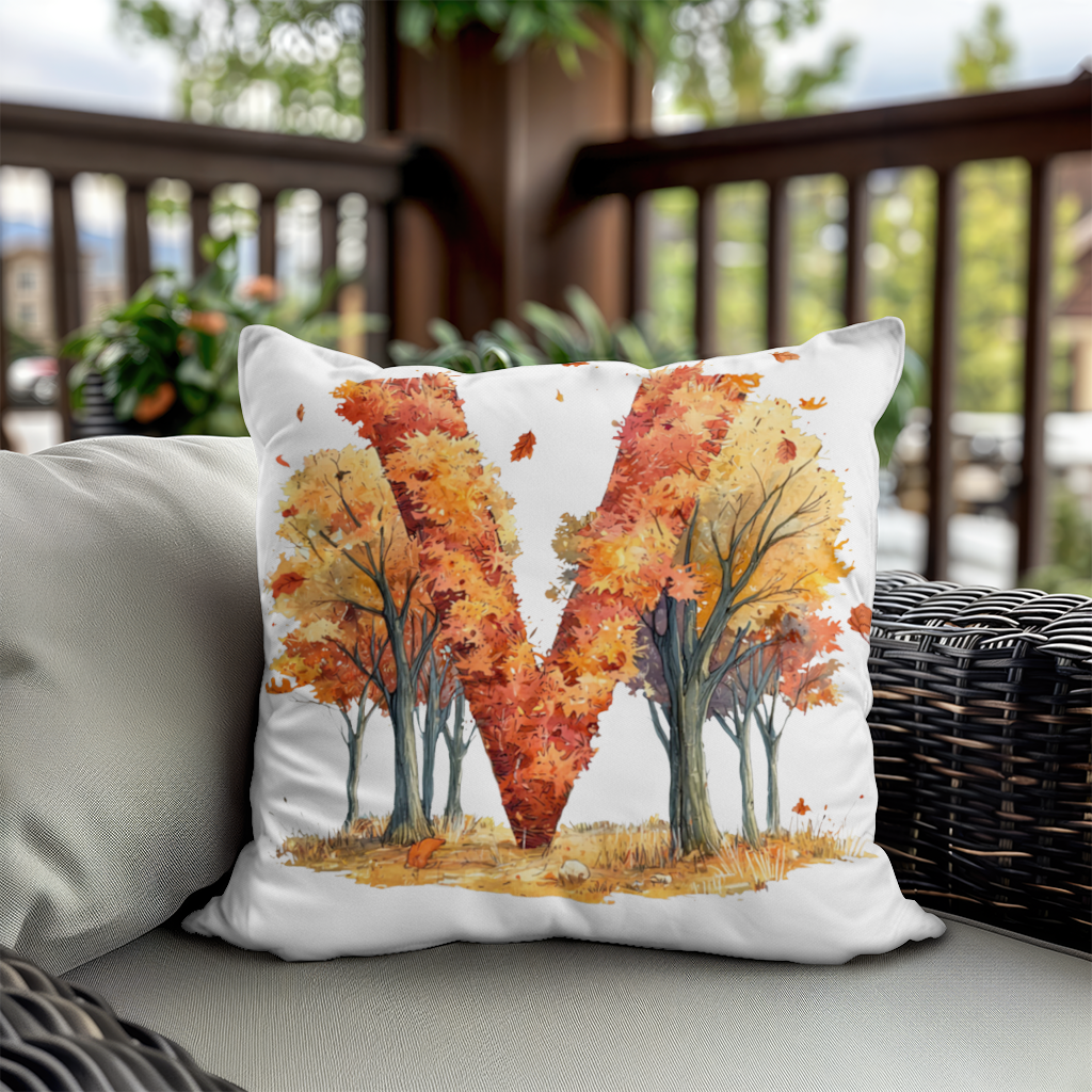 Orange Autumn Forest Letter M Decorative pillow cover