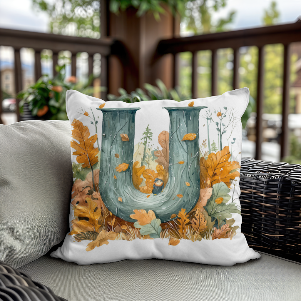Autumn Woodland Initial Letter U Decorative pillow cover