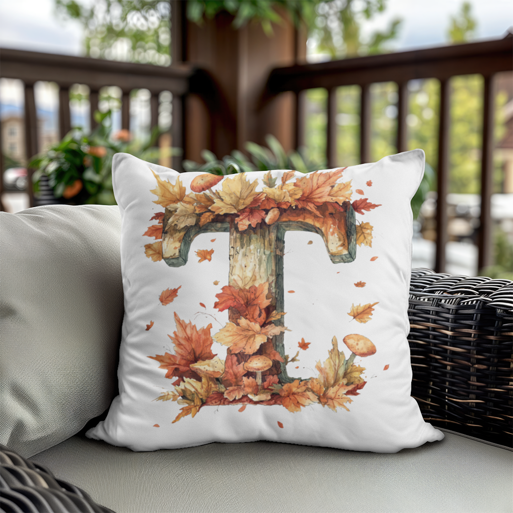 Autumn Leaf Wooden Letter T Decorative pillow cover