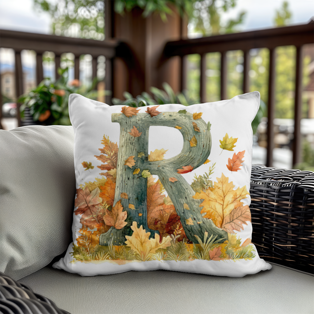 Autumn Letter R with Fall Leaves Decorative pillow cover
