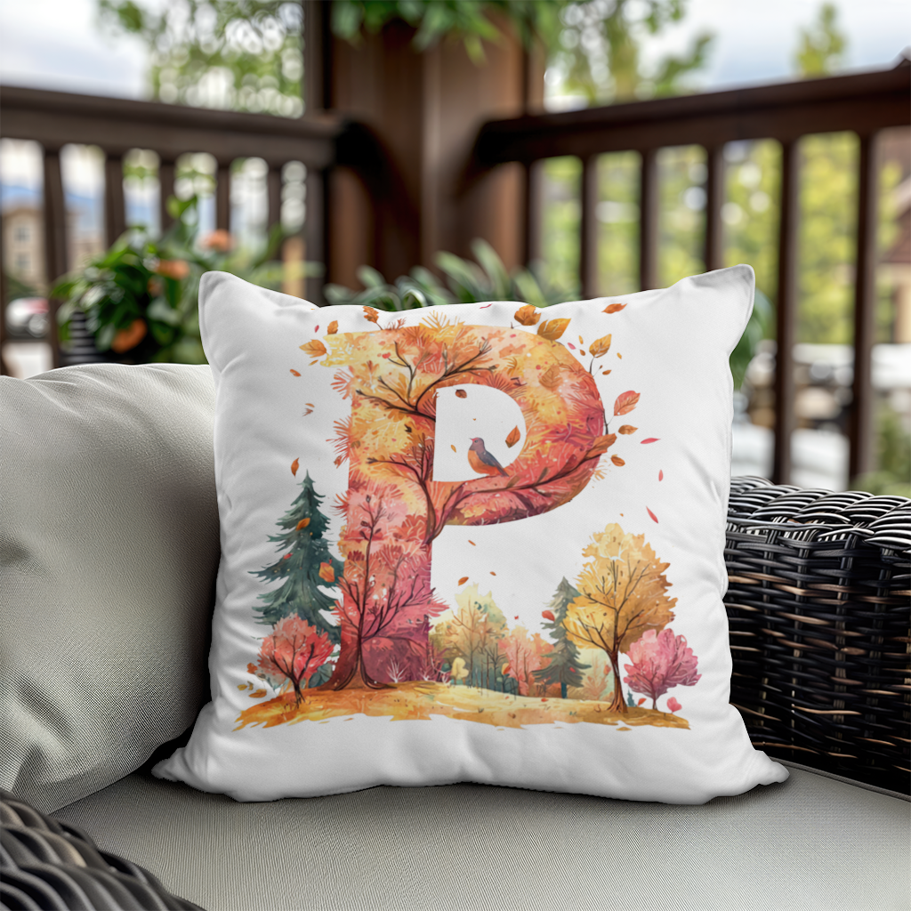 Autumn Forest Letter P with Bird Decorative pillow cover