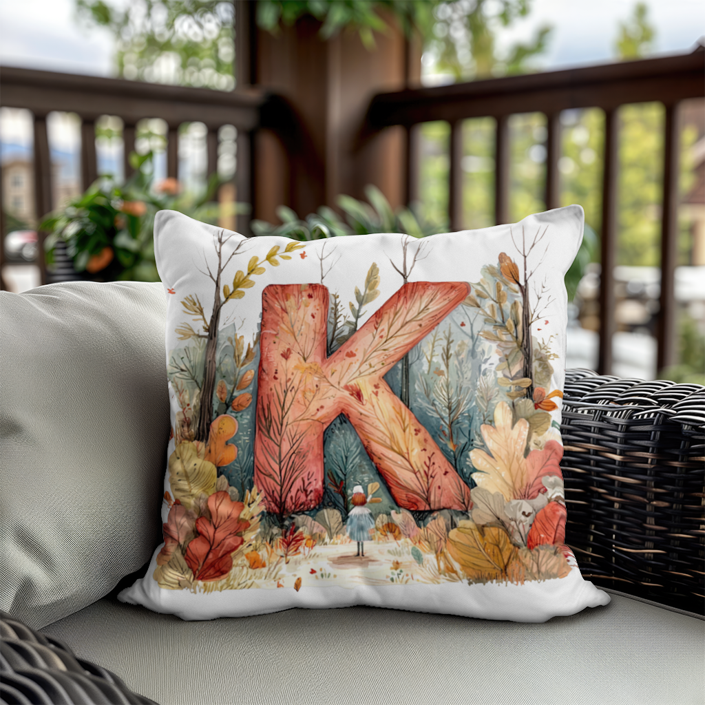 Autumn Forest Letter K Decorative pillow cover