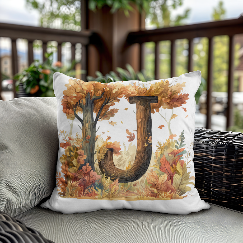 Fall Leaves Wooden Letter J Decorative pillow cover