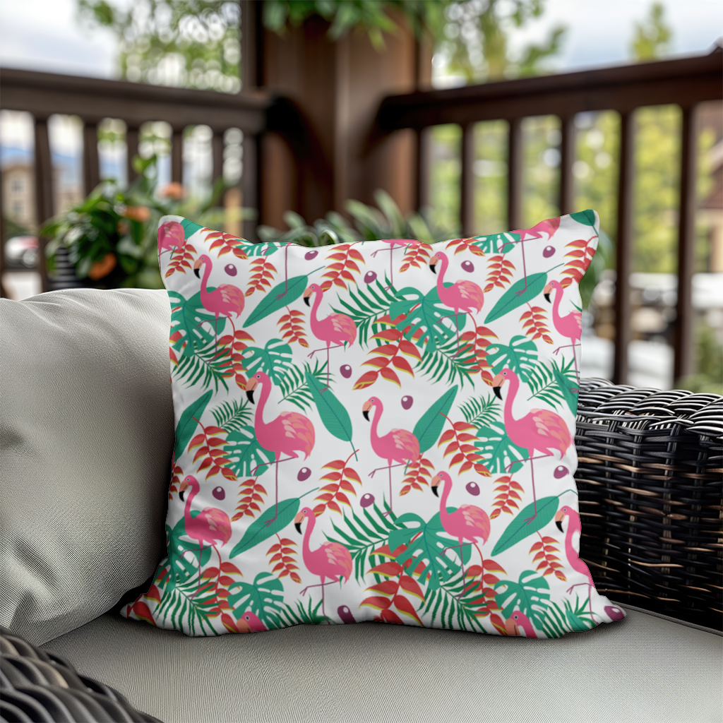 Pink Flamingo Tropical Leaves Decorative pillow cover
