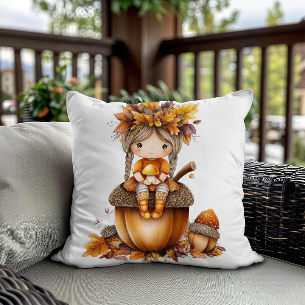 Autumn Acorn Mushroom Girl Decorative pillow cover
