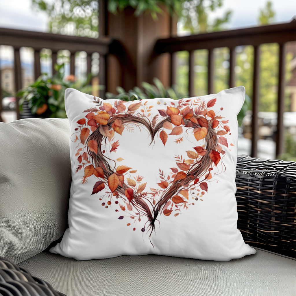 Autumn Leaves Heart Wreath Decorative pillow cover