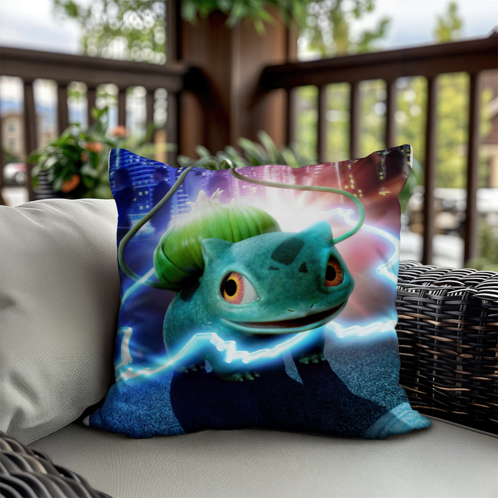 Glowing Neon Creature in Night City Decorative pillow cover