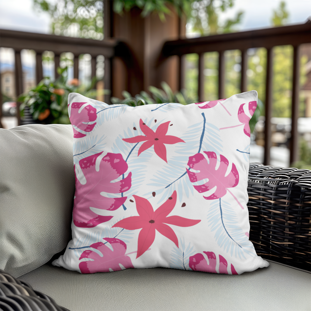 Pink Monstera and Tropical Lily Decorative pillow cover