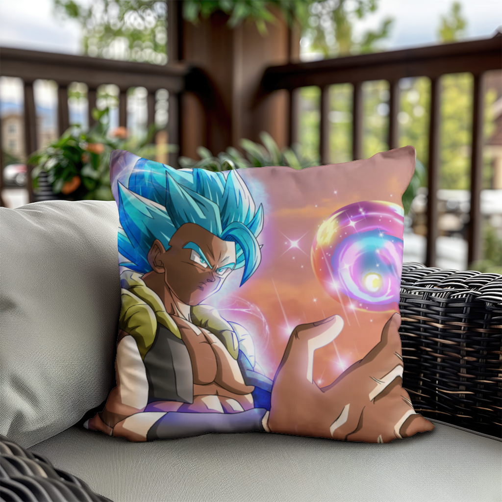 Blue Haired Warrior with Energy Orb Decorative pillow cover