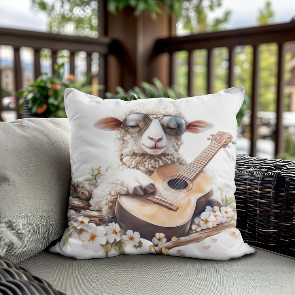 Cool Sheep Playing Ukulele with Flowers Decorative pillow cover