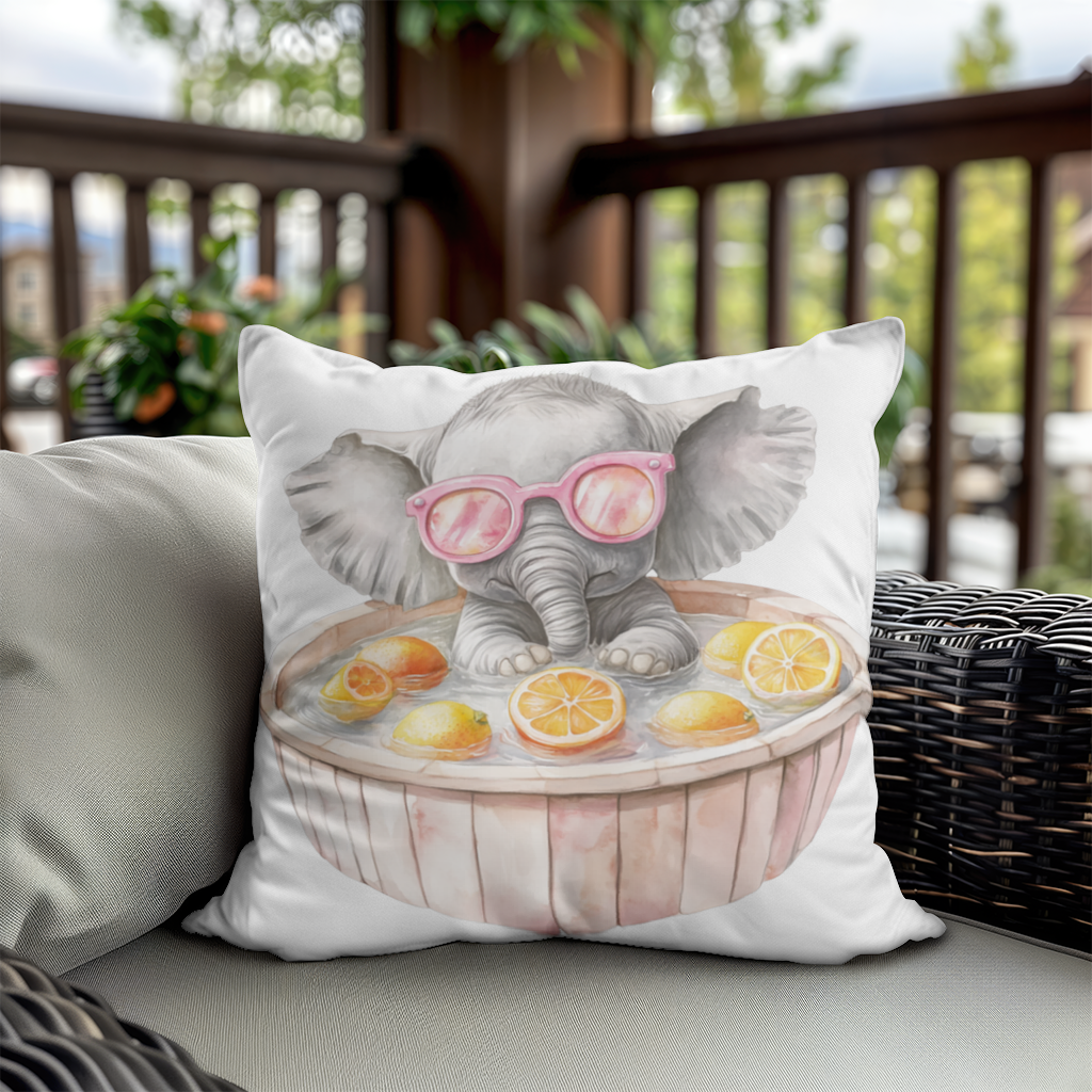 Baby Elephant in Pink Sunglasses Citrus Bath Decorative pillow cover