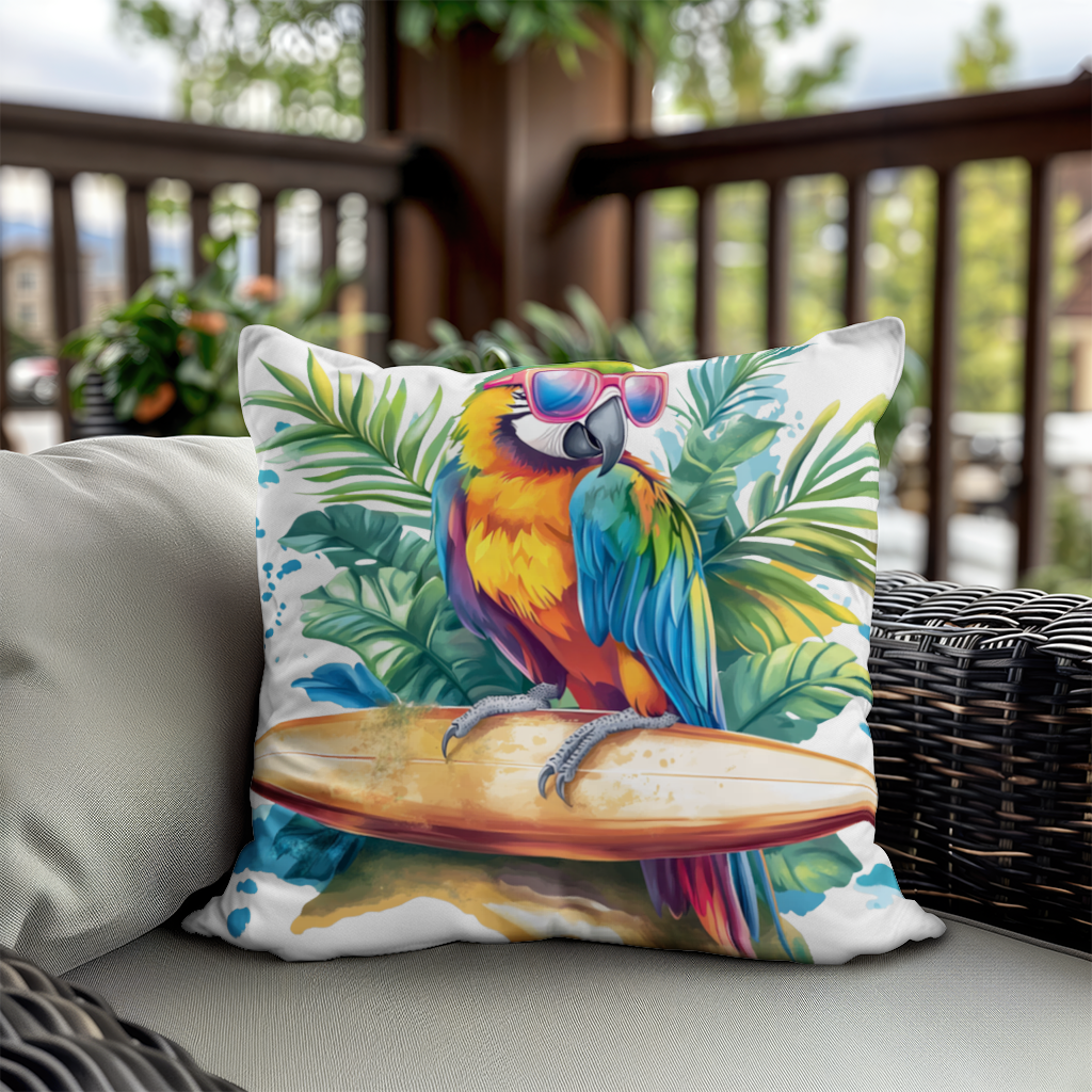 Surfing Parrot with Pink Sunglasses Decorative pillow cover